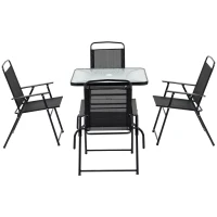 Outsunny Set Mobilier de Gradina 5 Piese din Metal, Salon de gradina cu 4 Scaune Pliabile si Masa cu orificiu pentru Umbrela, Negru(m-11)