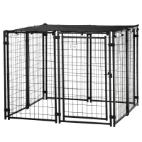 Tarc pentru Caini PawHut din Otel Pliabil cu Acoperis, Tarc pentru Animale cu 8 Panouri cu Usa Blocabila, 141x141x113cm, Negru(m-11)