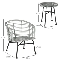 Outsunny Set Mobilier de Gradina 3 Piese din Ratan PE, Salon in Aer Liber cu 1 Masa si 2 Scaune  pentru Terasa si Bistrò, Gri(m-3)