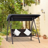 Outsunny Balansoar de Gradina 3 Locuri din Ratan PE si Metal cu Baldachin si Perne Detasabile, 198x124x179cm, Maro(m-2)