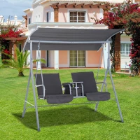 Outsunny Steel Frame 2-Seater  Swing Chair w/ Table Grey(m-15)
