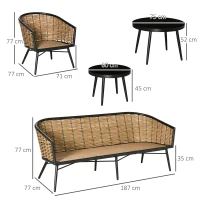 Outsunny Set de Mobilier de Gradina din Ratan 5 Piese, Lounge de Exterior cu 2 Masute, Canapea cu 3 Locuri si 2 Fotolii cu Perne(m-3)