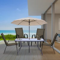 Outsunny Set 4 Piese Scaune de Gradina cu Cotiere, Scaune de Exterior Stivuibile din Metal si Tesatura Respirabila, Maro(m-9)