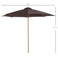 Outsunny Umbrela de Gradina cu Stalp din Lemn si Sipci, Parasolar pentru Exterior din Poliester, Φ300x250cm, Cafeniu(m-3)