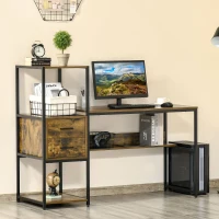 HOMCOM Birou pentru PC cu Rafturi si Sertare din PAL si Otel, 140x50x110cm, Negru si Maro(m-10)