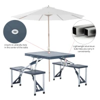 Outsunny Masa de Picnic cu Scaune, Pliabila si care se Inchide ca o Valiza, Masa cu Scaune de Camping din Aluminiu si Plastic(m-4)