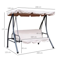 Outsunny Balansoar de Gradina 3 Locuri Convertibil in Pat si Baldachin, Otel si Poliester 200x125x170cm Bej(m-3)