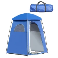 Outsunny Toilettenzelt für 1-2 Personen Mobiles Camping Duschzelt Umkleidezelt mit Tasche Duschkabine Umkleidekabine UPF50 Fiberglas Polyester Blau 167 x 167 x 218 cm(m-10)