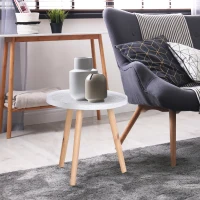 Masuta de Salon Moderna Rotunda HOMCOM, Masuta de Cafea cu Margine Ridicata si Trei Picioare, pentru Camera si Sufragerie, din Lemn Alb si Auriu(m-4)