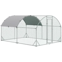 PawHut Walk In Chicken Run Galvanised Chicken Coop Hen Poultry House Cage Rabbit Hutch Pet Playpen Garden with Water-Resist Cover, 2.8 x 3.8 x 2m(m-1)