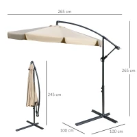 Outsunny Umbrela de Soare pentru Gradina cu Brat Parasolar din Metal, Regllabil , Φ265x265cm, Maro Deschis(m-3)