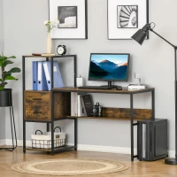 HOMCOM Birou pentru PC cu Rafturi si Sertare din PAL si Otel, 140x50x110cm, Negru si Maro(m-2)