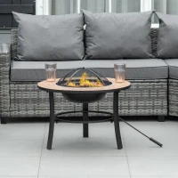 Brazier de Gradina Outsunny cu Capac Antiscantei, Vatrai si Suprafata de sprijin din Ceramica, 68x68x45cm, Negru(m-9)