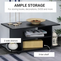 HOMCOM Modern TV Cabinet Stand Storage Shelves Table Mobile Bedroom Furniture Bookshelf Bookcase Black(m-4)