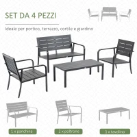 Set Mobilier de Gradina din 4 piese Outsunny, Cadru Negru și Lamele din Plastic Gri Inchis cu Efect de Lemn, Cafea(m-4)