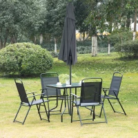 Outsunny Set Mobilier de Gradina 5 Piese din Metal, Salon de gradina cu 4 Scaune Pliabile si Masa cu orificiu pentru Umbrela, Negru(m-10)