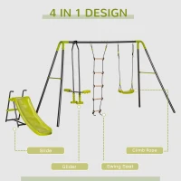 Set Leagane de Gradina Outsunny pentru 5 Copii 3-10 ani, 1 Leagan Dublu si 1 Leagan Simplu, Otel si PE, 295x137x175cm(m-4)