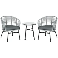 Outsunny Set Mobilier de Gradina 3 Piese din Ratan PE, Salon in Aer Liber cu 1 Masa si 2 Scaune  pentru Terasa si Bistrò, Gri(m-1)