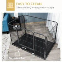 Pawhut tarc Metalic pentru Caini – 4 Panouri cu Usa & Tava la Baza(m-6)