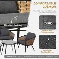 Outsunny Set de Mobilier de Gradina din Ratan 5 Piese, Lounge de Exterior cu 2 Masute, Canapea cu 3 Locuri si 2 Fotolii cu Perne(m-5)