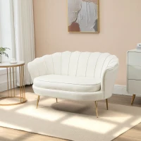 Homcom Canapea Vintage 130×77×77 cm – 2 Locuri, Catifea Crem, Stil Chic(m-11)