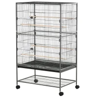 PawHut Cusca pentru Pasari de Interior din Otel si Lemn cu Tavă Detasabila, 4 Roți, Trepied si Recipient pentru Alimente, 78x52x132cm, Gri Inchis(m-11)