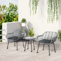 Outsunny Set Mobilier de Gradina din Ratan PE de 3 Piese, Salon in Aer Liber cu 2 Scaune si Masa cu Blat de Sticla pentru Terasa si Bistrò, Gri(m-2)