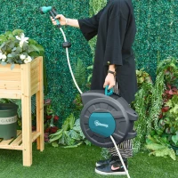 Outsunny Retractable Garden Water Hose Reel 49.2 ft Wall Mounted Auto Rewind and Slow Return System Any Length Lock(m-10)