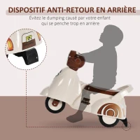 HOMCOM Porteur Enfants Moto 12-36 Mois dim. 66L x 33I x 47,7H cm Effets Lumineux et sonores Coffre Blanc Marron(m-4)