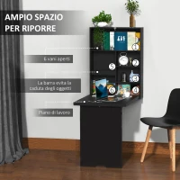 HOMCOM Tavolo Scrivania Pieghevole a Muro con Lavagna, 60x94.5x147cm, Nero(m-7)