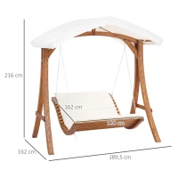 Outsunny Balancelle Bain de Soleil de Jardin 2 Places avec auvent et Coussin rembourré dim.189,5L x 162l x 216H cm - Bois de pin(m-3)