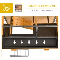 PawHut Coelheira de Exterior de Madeira para Animais Pequenos 2 Níveis com Rampa Bandeja Removível Portas com Fechaduras 89,5x45x81 cm Madeira e Cinza(m-6)