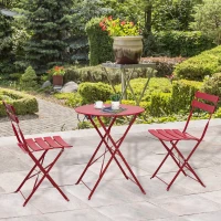 Outsunny Salon de Jardin Bistro Pliable - Table Ronde Ø 60 cm avec 2 chaises Pliantes - Acier thermolaqué Rouge(m-2)