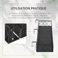 Outsunny Support de pot de fleurs suspendu en métal avec fixations réglables jardinière pour balcon dim. 100L x 31l x 12H cm noir(m-5)