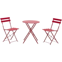 Outsunny Salon de Jardin Bistro Pliable - Table Ronde Ø 60 cm avec 2 chaises Pliantes - Acier thermolaqué Rouge(m-11)