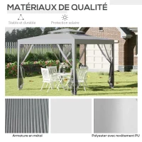 Outsunny Tonnelle barnum de jardin 3L x 3l m avec 4 moustiquaires amovibles - double toit - gris(m-5)