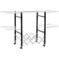 HOMCOM Estendal de Roupa Dobrável de Alumínio Móvel com 4 Alças Laterais Prateleira para Sapatos 4 Rodas com Freios 157,5x54x101cm Branco(m-1)