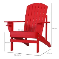 Outsunny Fauteuil de jardin Adirondack grand confort porte-gobelet intégré bois de sapin traité peint rouge(m-3)
