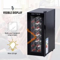 HOMCOM 12 Bottle Wine Cooler Mini Bar Refrigerator 11-18°C Adjustable Temperature Touch Control Led Lights Sleek Stylish Suitable For Home Bar Party Black(m-7)