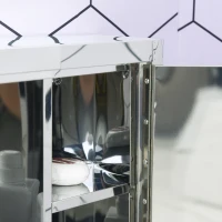 kleankin 7 Compartment Mirrored Bathroom Storage Cabinet On-Wall Steel Frame w/ 2 Doors Double Reflection Shelves Home Vanity Silver Tone(m-12)