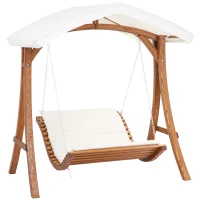 Outsunny Balancelle Bain de Soleil de Jardin 2 Places avec auvent et Coussin rembourré dim.189,5L x 162l x 216H cm - Bois de pin(m-1)