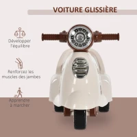 HOMCOM Porteur Enfants Moto 12-36 Mois dim. 66L x 33I x 47,7H cm Effets Lumineux et sonores Coffre Blanc Marron(m-6)