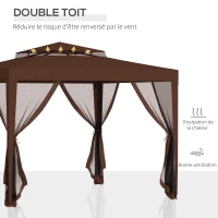 Outsunny Tonnelle barnum de jardin 3L x 3l m avec 4 moustiquaires amovibles - double toit - marron(m-4)