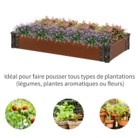 Outsunny Carré potager lit de jardin surélevé jardinière rectangulaire dim. 100L x 50l x 15H cm panneaux modulables HDPE marron(m-5)