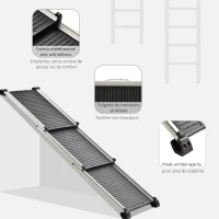 PawHut Rampe Télescopique pour Chien Rampe Animal de Compagnie en 3 Parties Légère Design Pliable avec Poignée Rampe d'accès Ideale pour Voiture Facile à transporter 159 x 42 x 11,5 cm Noir(m-4)