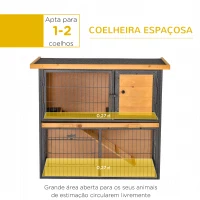 PawHut Coelheira de Exterior de Madeira para Animais Pequenos 2 Níveis com Rampa Bandeja Removível Portas com Fechaduras 89,5x45x81 cm Madeira e Cinza(m-4)