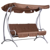 Outsunny Balancelle balancoire Fauteuil de Jardin en Acier 3 Places Charge Max. 340 Kg Chocolat(m-1)