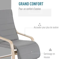 HOMCOM Fauteuil relax avec Repose-Pied réglable déhoussable Confort et Relaxation 83 x 66,5 x 100 cm Bois Massif Gris(m-6)