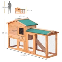 Pawhut Coelheira com parque cercado Madeira de abeto Exterior de 2 Níveis Gaiola para Coelhos 145x45x85 cm(m-3)