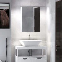 HOMCOM Wall mounted Bathroom Mirror Storage Cabinet Double Doors Stainless Steel 430mm (W)(m-2)